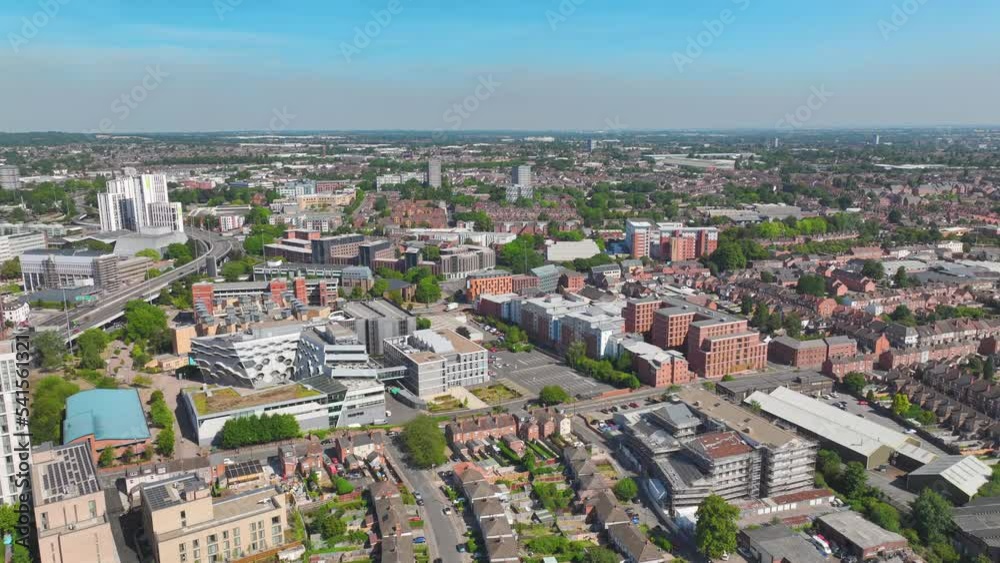 Coventry, UK: Aerial view of city in England, sunny summer day with blue sky - landscape panorama of United Kingdom from above Coventry, UK: Aerial view of city in England, sunny summer day with blue sky - landscape panorama of United Kingdom from above