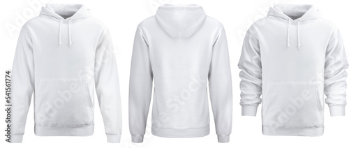 White hoodie template. Hoodie sweatshirt long sleeve with clipping path, hoody for design mockup for print, isolated on white background.