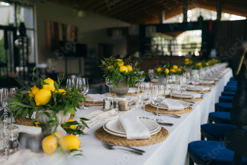 Bild auf Leinwand Decorated wedding banquet hall in classic style.