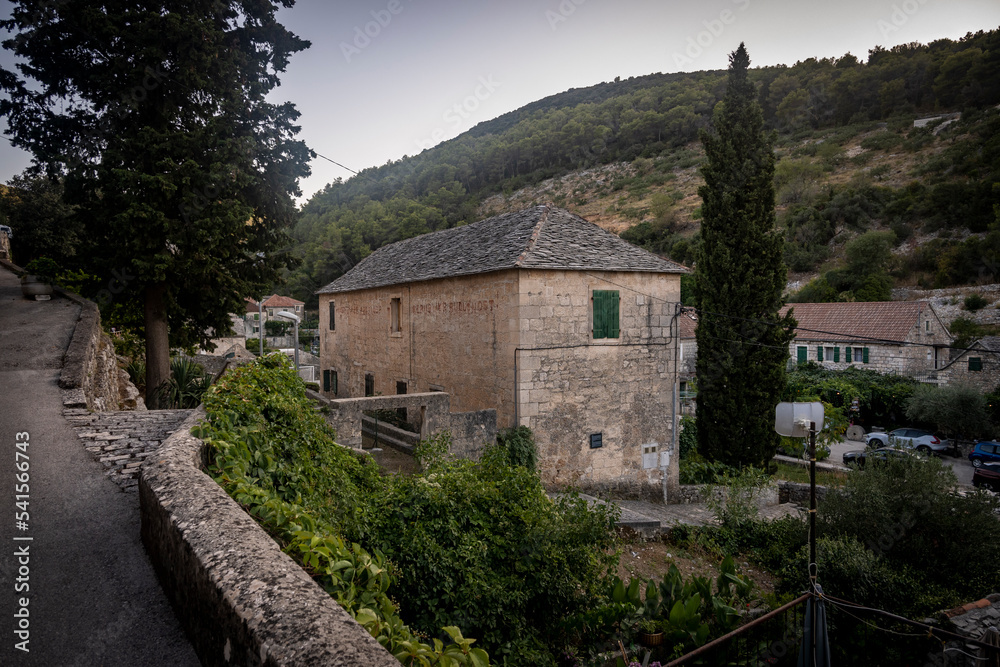 Fototapeta premium Beautiful, old village of Dol on Brac island, Croatia famous for its stone houses built on the rocky slopes