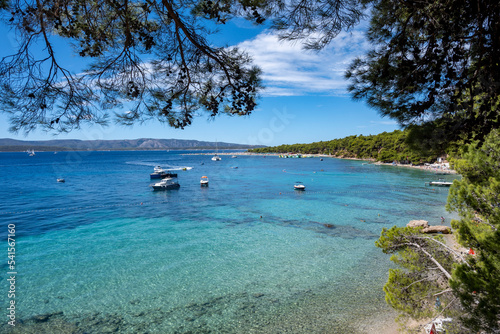 Fototapeta Naklejka Na Ścianę i Meble -  Famous Zlatni Rat, sandy beach on beautiful Brac island, Croatia, one of the most famous croatian beaches