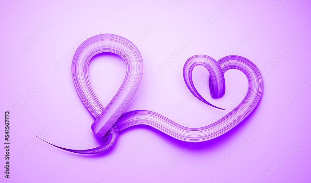 Pancreatic Cancer Awareness Month. Purple Color Ribbon making heart shape Isolated Background 3d illustration Pancreatic Cancer Awareness Month. Purple Color Ribbon making heart shape Isolated Background 3d illustration