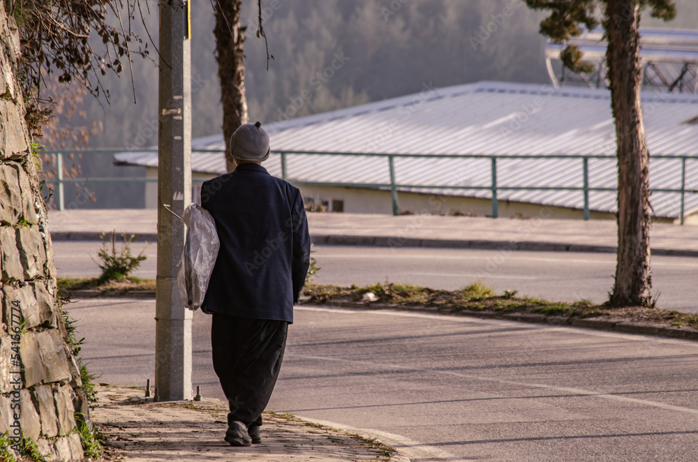 walking in the street .