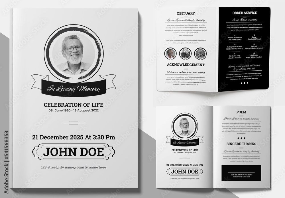Funeral Program Memorial Service Obituary Layout Stock Template Adobe