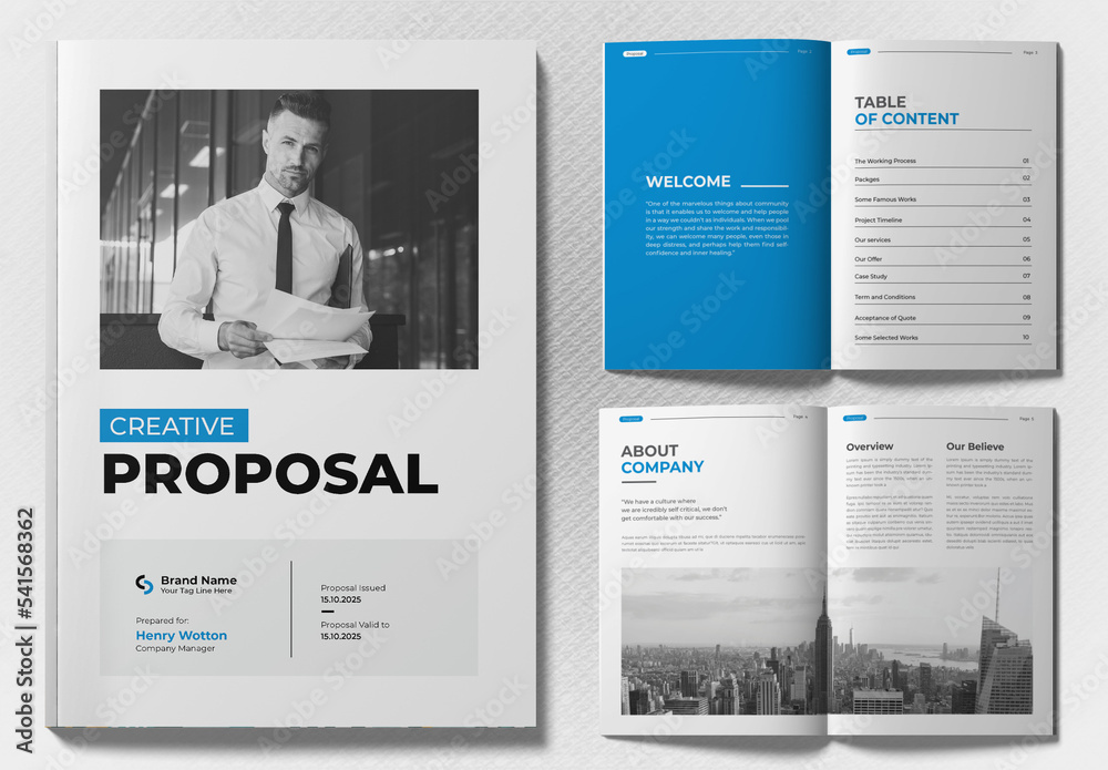 Project Proposal Layout with Blue Abstract Blue Elements Stock Template ...