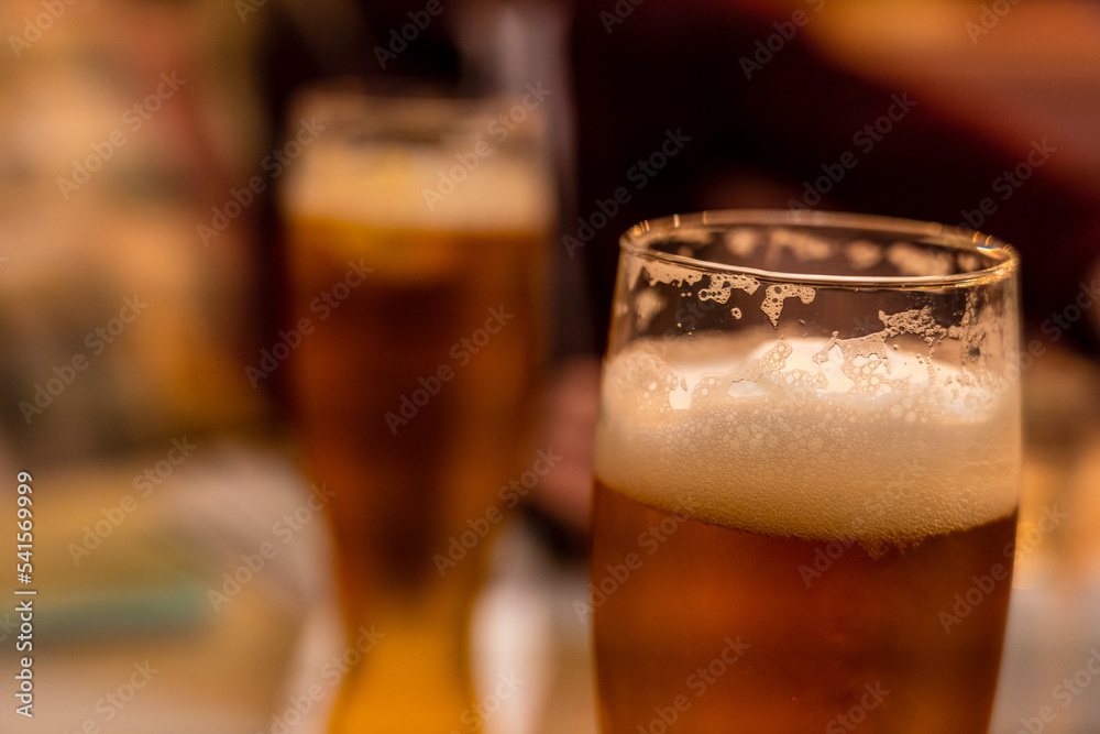 Fresh cold glass of light beer in restaurant Fresh cold glass of light beer in restaurant