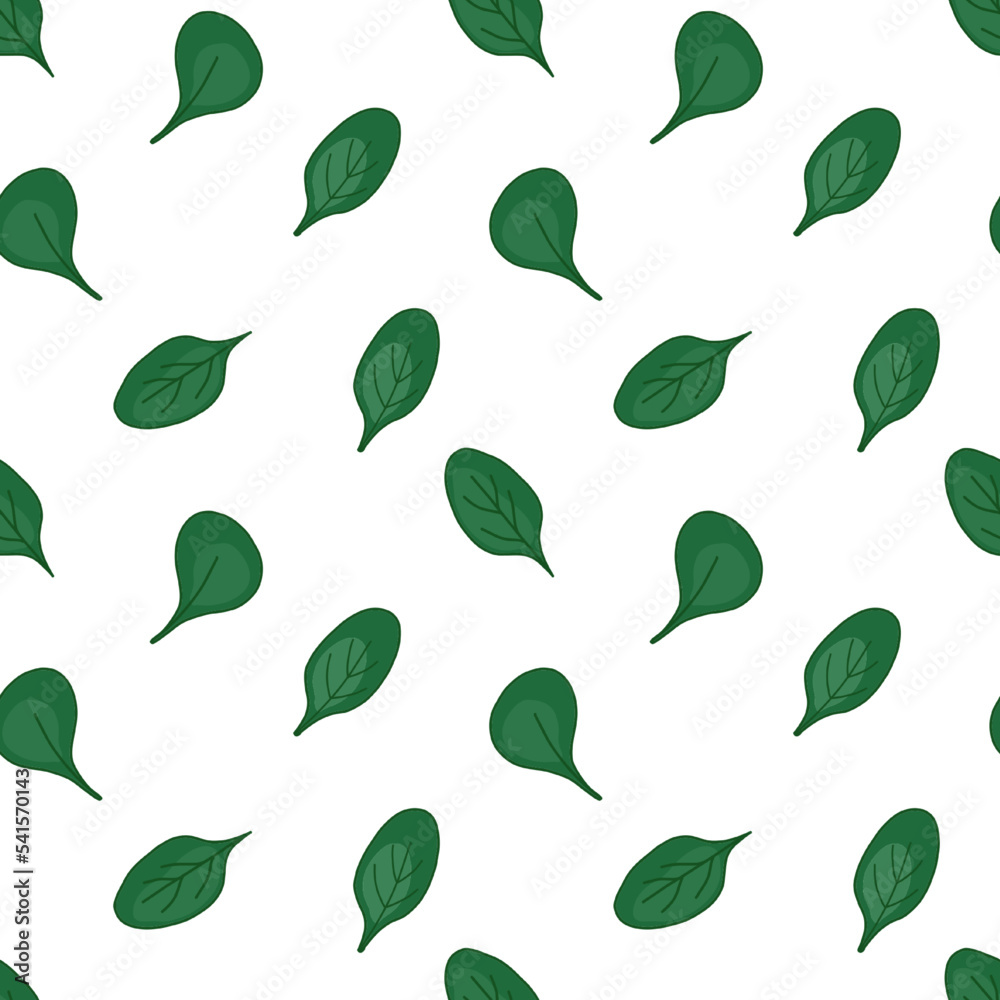Green seamless pattern with spinach. Vector illustration