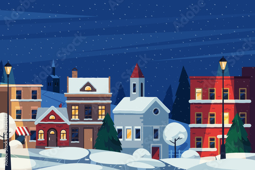 Winter cityscape or street landscape vector banner