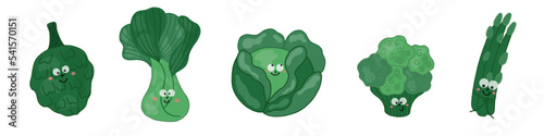 Vector set of funny kinds of cabbage. 
Anthropomorphic  green vegetables