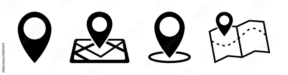 Location icon set in flat. Pin sign on white . Navigation map marker symbol. Place icon in black. Search pointer on navigation icon. Vector illustration for graphic design, logo, Web, UI, mobile app. Location icon set in flat. Pin sign on white . Navigation map marker symbol. Place icon in black. Search pointer on navigation icon. Vector illustration for graphic design, logo, Web, UI, mobile app.