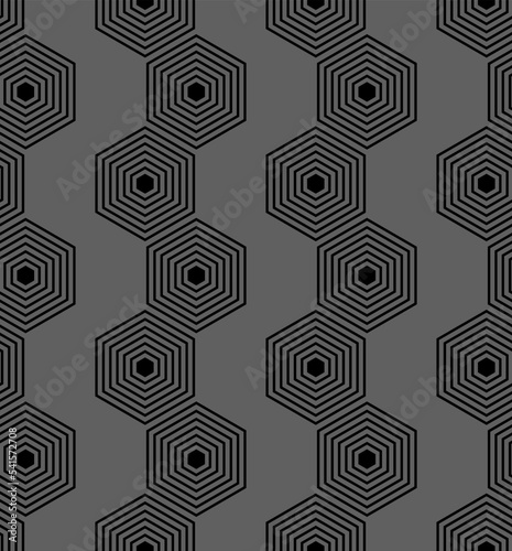 Vector illustration. The texture of the contour hexagon. Black and white, grey geometric seamless pattern. Mosaic abstract background. Hexagonal repeating geometric polygon texture.