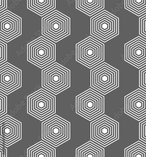 Vector illustration. The texture of the contour hexagon. Black and white, grey geometric seamless pattern. Mosaic abstract background. Hexagonal repeating geometric polygon texture.