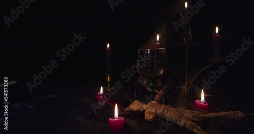 Altar for satanic rituals on a black background.