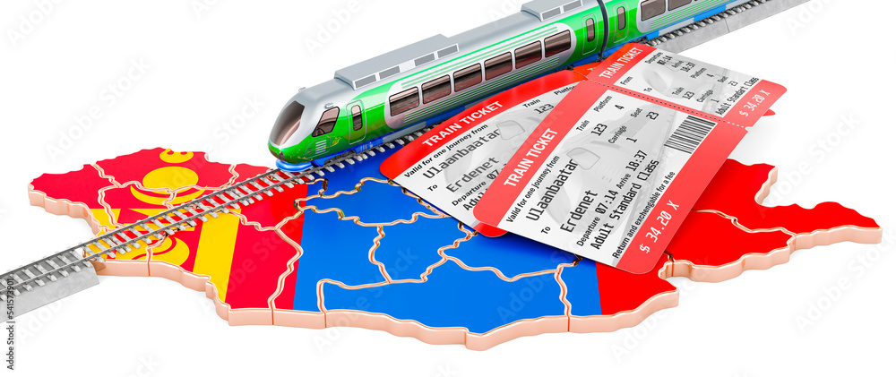 Rail travel in Mongolia, concept. 3D rendering
