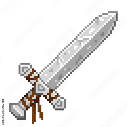 An 8-bit retro-styled pixel-art illustration of a white stone sword with vines and leaves wrapped around the handle.