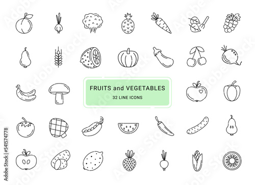 Fruits and vegetables  32 line vector icons