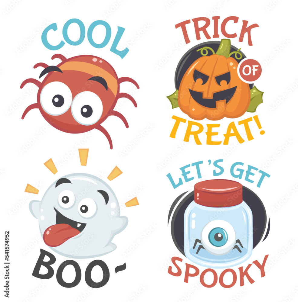happy halloween set with  pumpkin, ghost, spooky eis and spider. Vector, eps 10