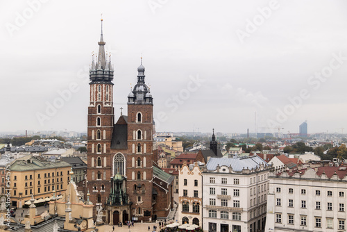 view of saint marys cathedral over old town in krakow poland