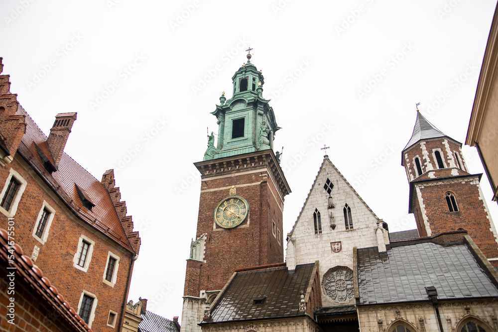 church spires in wawel castle in krakow poland