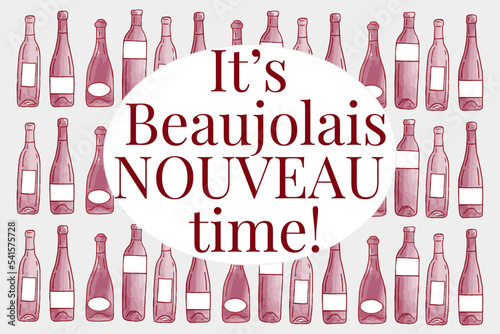 Beaujolais Nouveau lettering. Festival of new wine in France. New wine. Beaujolais Nouveau Wine Festival. Wine and food. Vector illustration.