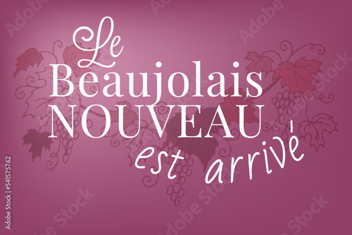 Le beaujolais nouveau est arrivé. Beaujolais Nouveau lettering. Festival of new wine in France. New wine. Beaujolais Nouveau Wine Festival. Wine and food. Vector illustration.