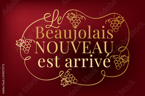 Le beaujolais nouveau est arrivé. Beaujolais Nouveau lettering. Festival of new wine in France. New wine. Beaujolais Nouveau Wine Festival. Wine and food. Vector illustration.