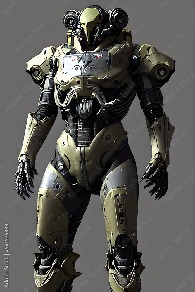 Fototapeta premium Alien Armored Cyborg robot android 3d illustration, 3d render