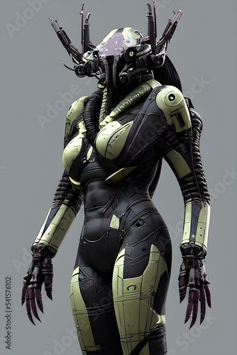 Alien Armored Cyborg robot android 3d illustration, 3d render