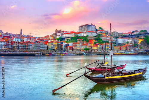 Famous bridge Ponte dom Luis above old town of Porto at river Duoro, Portugal