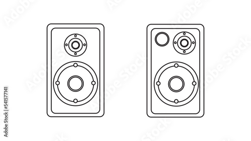 Large audio music loudspeakers with speakers for playing retro music from the 70s, 80s, 90s. Black and white icon. Vector illustration