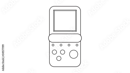 Old retro vintage hipster handheld game console with screen and buttons, tetris from 70s, 80s, 90s. Black and white icon. Vector illustration