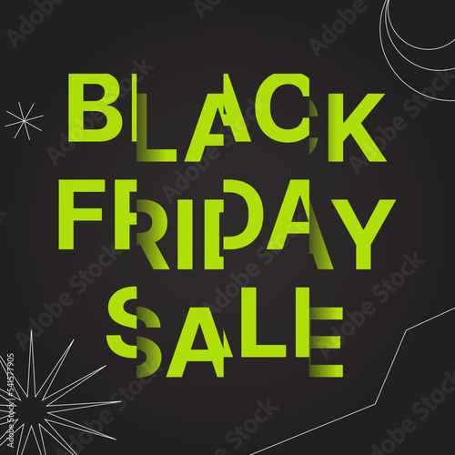 Cool urban black friday sale poster with bright acidic split text. Trendy square banner template. Abstract collage with hipster stickers, geometric figures. Psychedelic backdrop for promotion poster, 