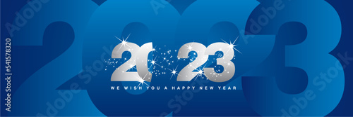Fototapeta Naklejka Na Ścianę i Meble -  We wish you a Happy New Year 2023 shining sparkler firework silver white blue greeting card