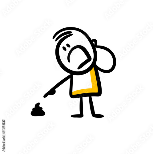 Man with shouting points his finger on a bunch of dog poop.