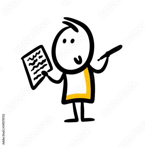 Creative male writer holding pen and sheet of paper in hands.