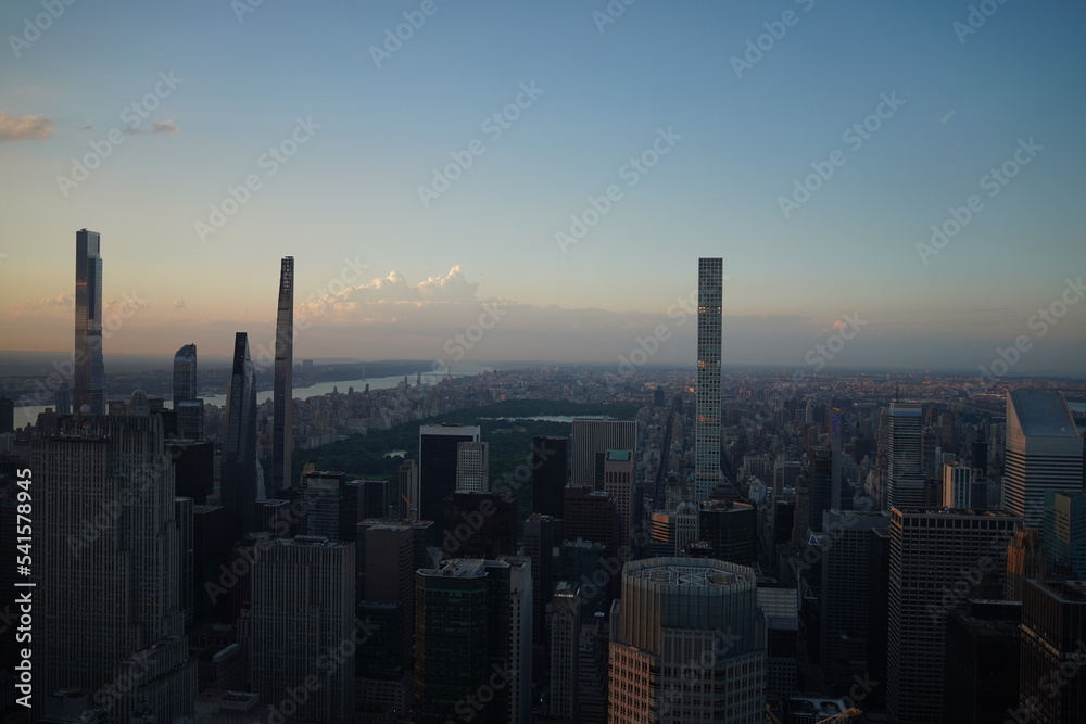 sunset over New York City and Central Park