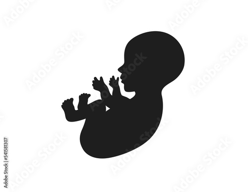 Vector baby black and white silhouette. Little unborn child illustration. Embryo human isolated sign, side view. Pregnant woman symbol. Flat 2d simple embryo shape