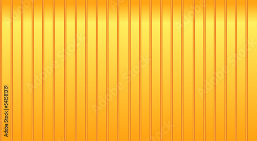 Vector yellow metal texture. Vertical lines metal roof. Grooved metal sheet. Plastic siding wall, seamless pattern. Striped fence. Iron roof sheet. Linear zinc warehouse shape. Sea container texture