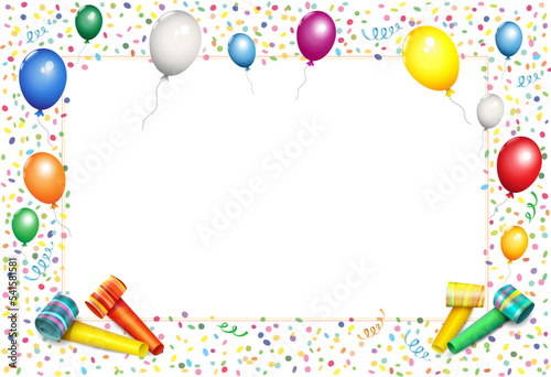Karte mit Konfetti, Luftballons, Luftschlangen, Tröten und blanko Papier im Innenteil für Geburtstag, Muttertag, Fasching, Karneval, Party uvm.
Vektor Illustration isoliert auf weißem Hintergrund
