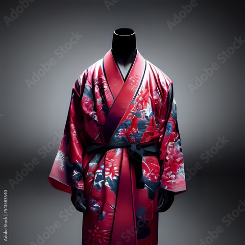 Japanese red dress with gray background © the