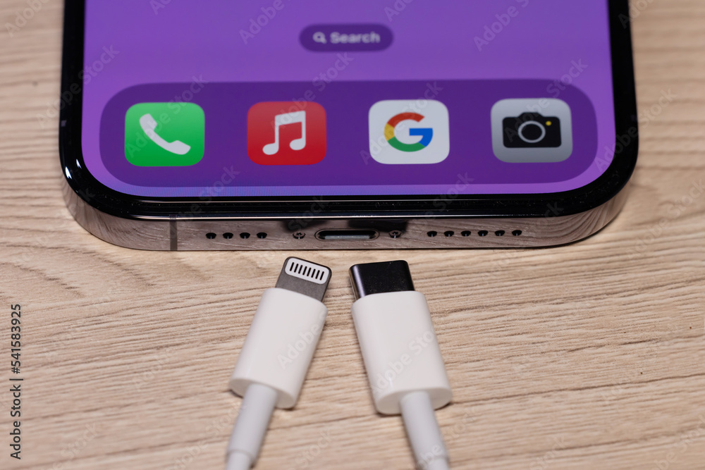 Apple Iphone with Both Usbc and Lightning Cable Charger. EU Forced