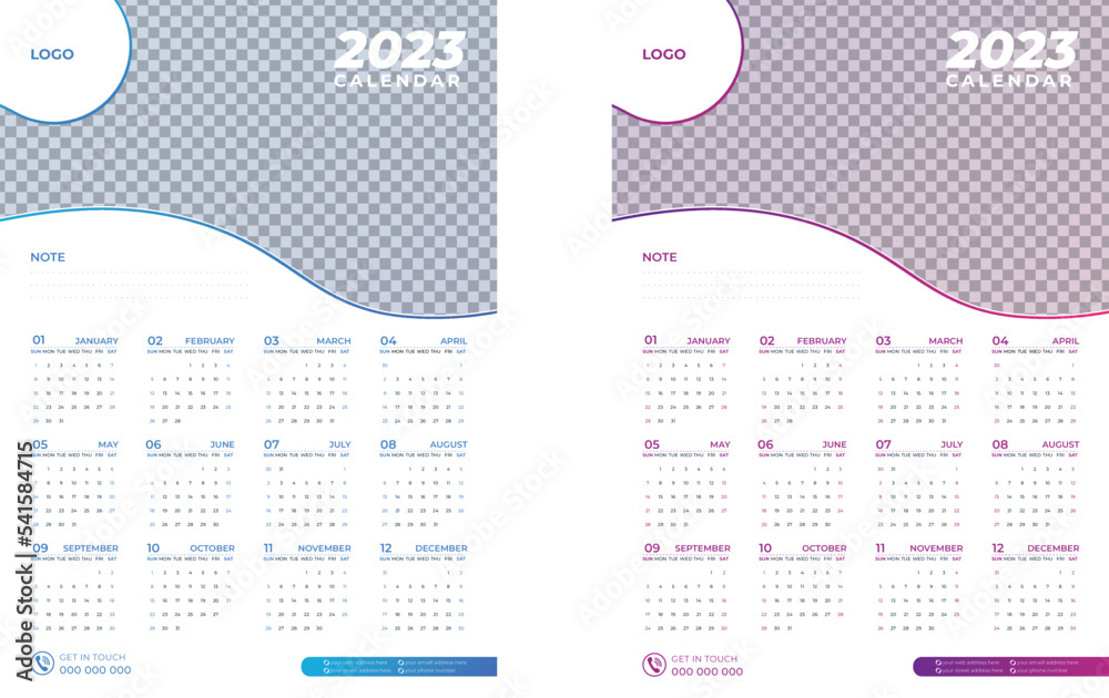 Calendar 2023 Week Start Sunday Corporate Design Template Vector