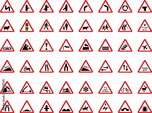 An isolated road warning traffic sign set.