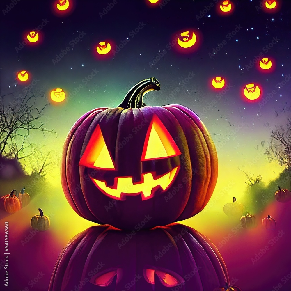 hollowed out spooky glowing pumpkin Halloween 