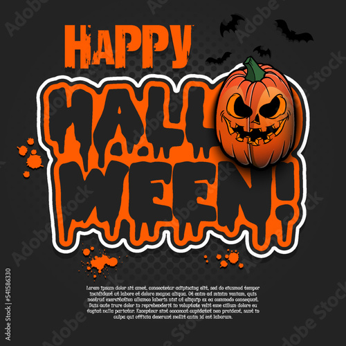Logo Happy Halloween. Rugby ball as pumpkin