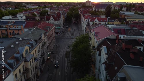 Car with light on a street in the city. Perfect aerial view flight berlin photo