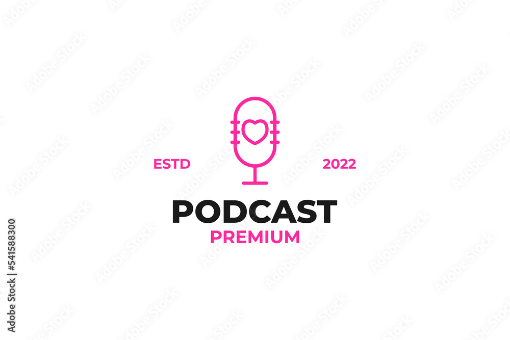 Flat mic podcast with love icon logo design vector illustration Flat mic podcast with love icon logo design vector illustration