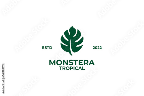 Monstera leaf logo design vector illustration