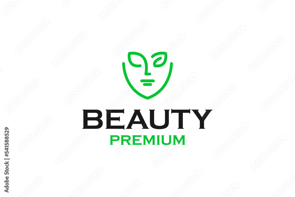 Line women leaf logo design vector illustration Line women leaf logo design vector illustration