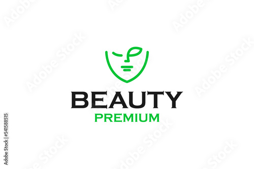 Line women leaf logo design vector illustration
